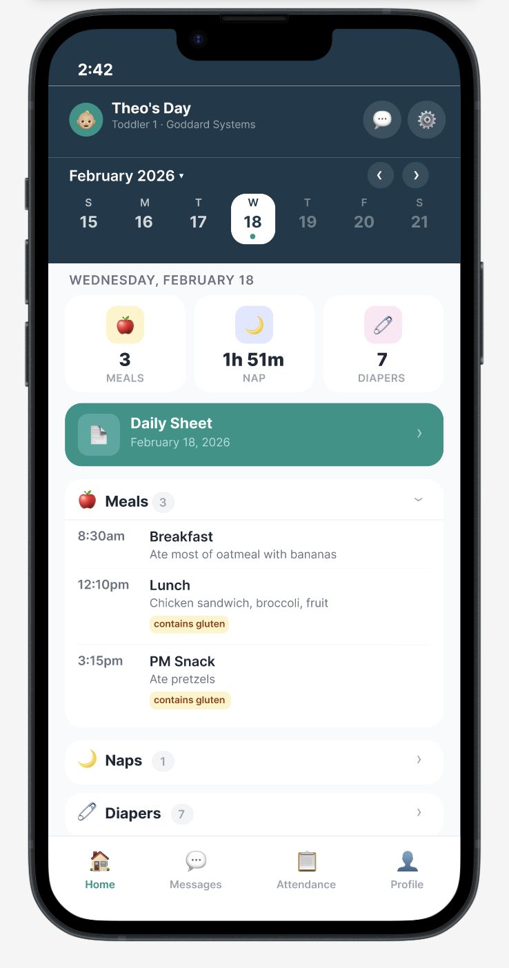Calendar view of the Family Hub redesign showing daily activities grouped by category