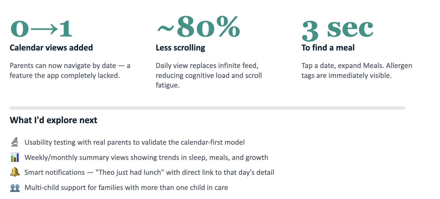 Summary of what the Family Hub redesign achieves