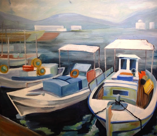 Oil painting of Greek boats