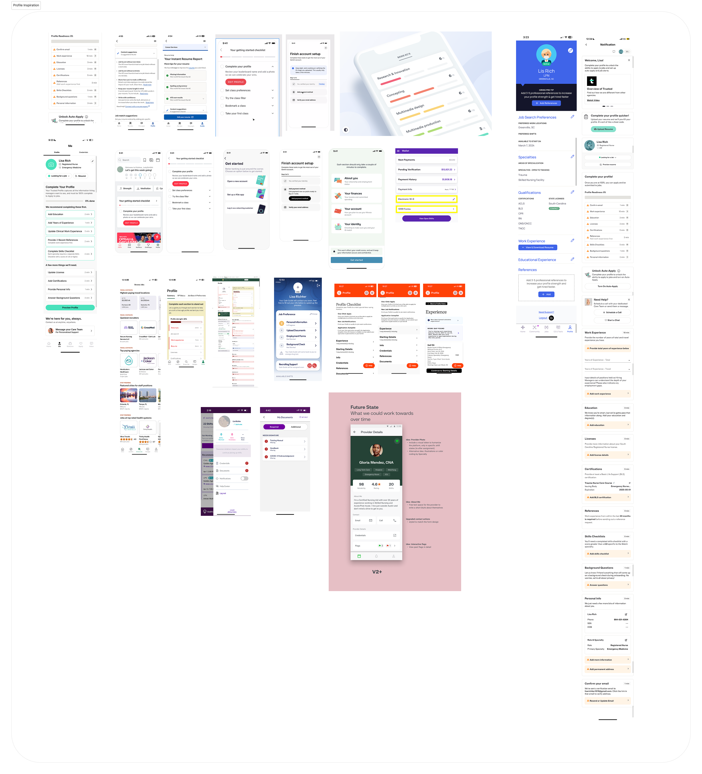 Inspiration board collecting profile patterns from inside and outside the healthcare category